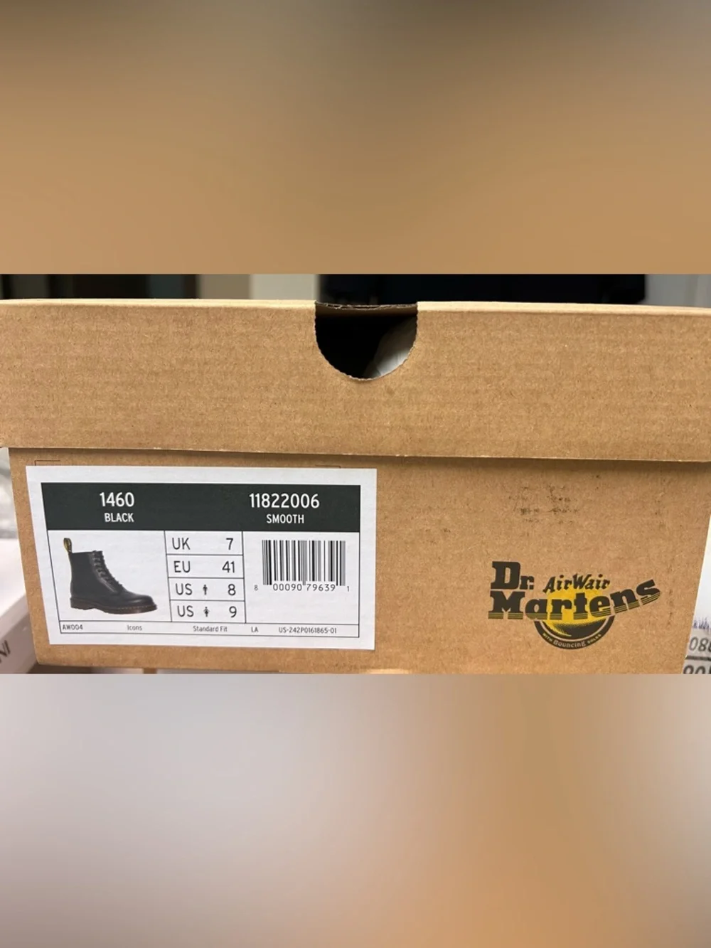 Dr Martens 1460 Black Smooth Leather 8‎ Eye Boots Mens 8 New